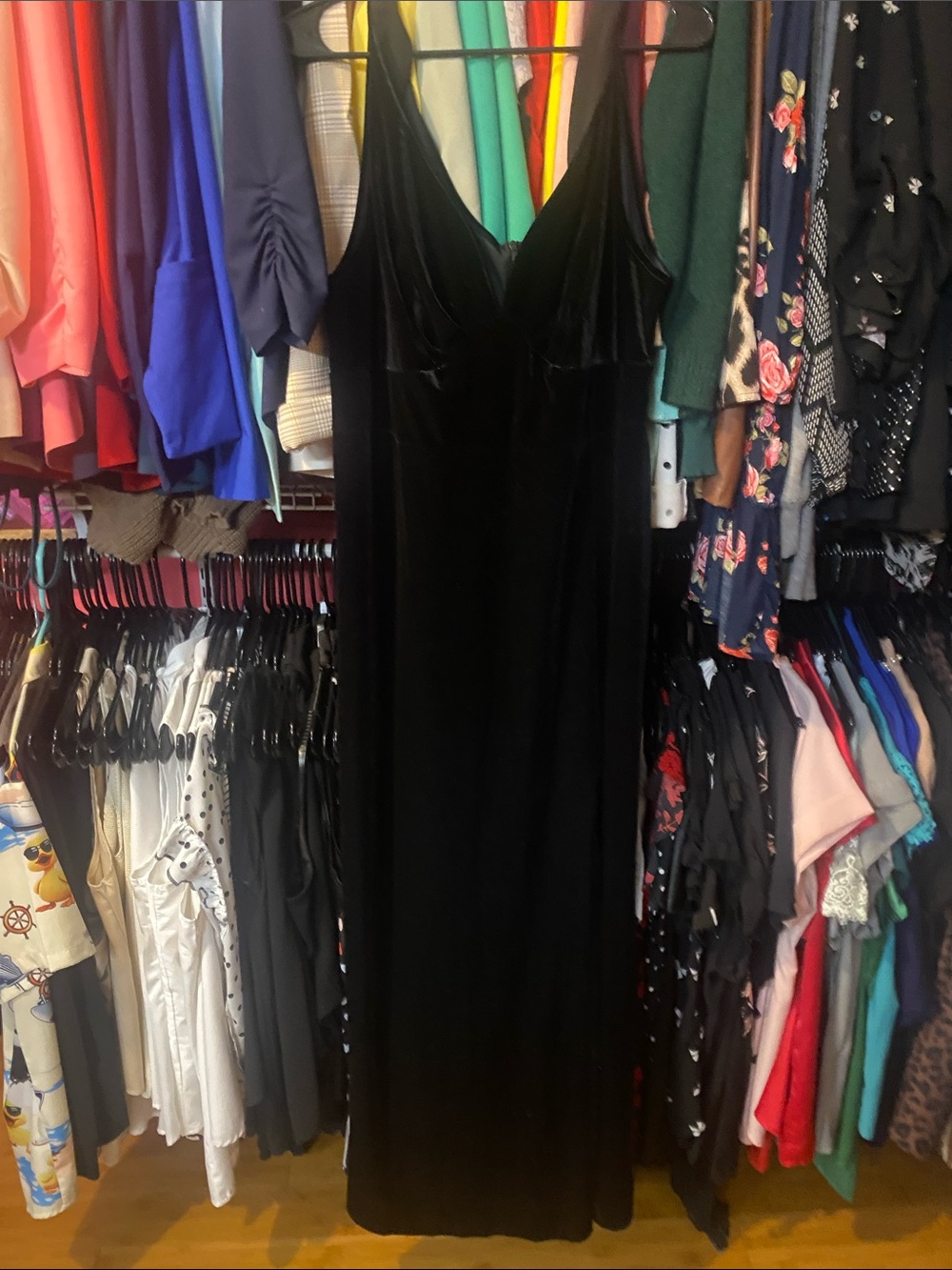 SHEIN Black Velvet Maxi Slip Dress